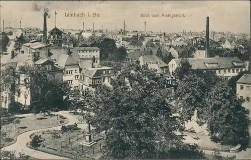 Ansichtskarte Limbach-Oberfrohna Blick vom Amtsgericht 1916  gel. Feldpost