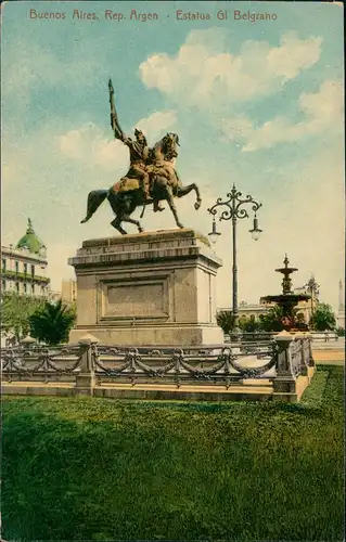 Postcard Buenos Aires Estatua Gl Belgrano, Reiter-Denkmal, Monument 1910