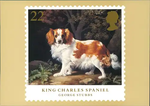Ansichtskarte  KING CHARLES SPANIEL (Hund, Briefmarken-Motiv England) 1991
