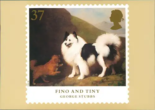 Dogs Fino and Tiny' by George Stubbs (Hund, Briefmarken-Motiv England) 1991