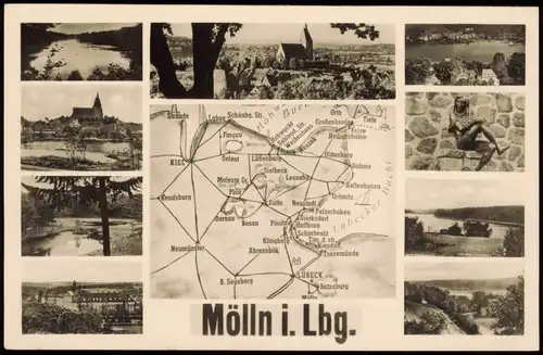 Mölln (Schleswig-Holstein) Mehrbild-AK mit Ortsansichten u. Umgebungskarte 1956