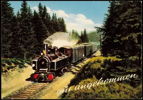 Ansichtskarte  Dampflokomotive Eisenbahn Zug; "Gut angekommen" 1975