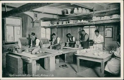 Ansichtskarte Kohren-Sahlis Max Arnold - Töpferwerkstatt Innen 1938