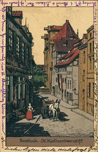 Ansichtskarte Rostock Katharinenstift - Steindruck Ak 1918