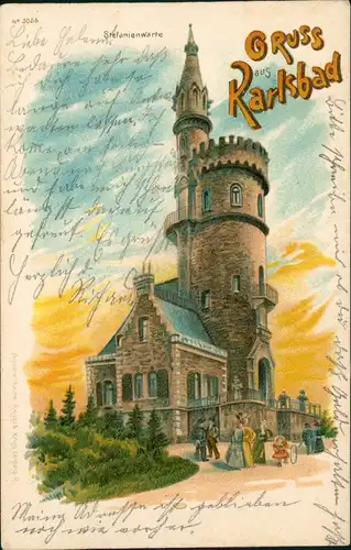 Karlsbad Karlovy Vary Stefanie-Warte Aquarell Künstlerkarte Gruss aus 1902
