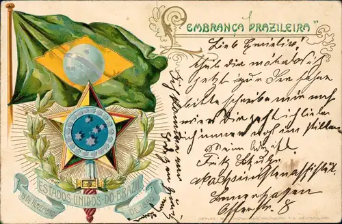 Brasilien ESTADOS UNIDOS DO BRAZIL Basil Heraldik Prägekarte 1902 Prägekarte