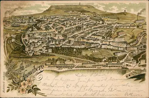 Litho AK Cunersdorf-Annaberg-Buchholz Gruss aus.. Stadt und Bahnhof 1899