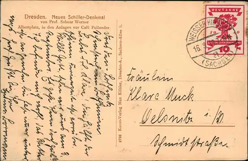 Neustadt Dresden Schiller-Denkmal von Prof. Selmar Werner am Albertplatz 1919