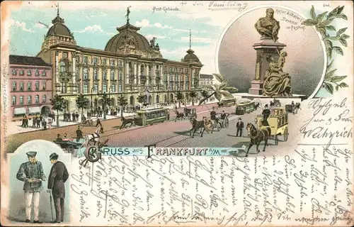 Litho AK Frankfurt am Main Strassen Partie Post-Gebäude    Posthof 1897