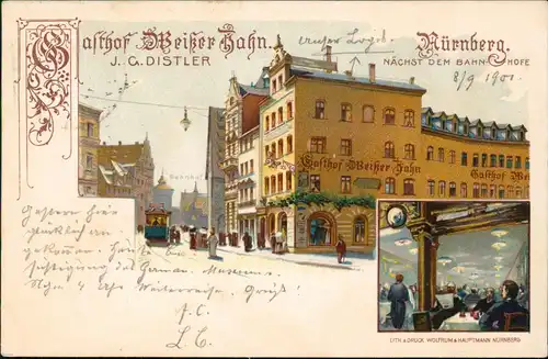 Ansichtskarte Nürnberg Partie am Gasthof Weißer Hahn von J. C. DISTLER 1901