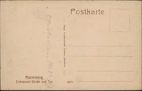 Ansichtskarte Marienberg im Erzgebirge Zschopauer-Straße und Tor 1920