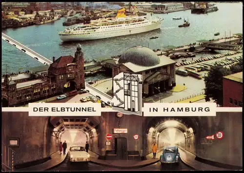 Hamburg Elbtunnel Hafen Schiff Dampfer aus der Vogelschau-Perspektive 1971