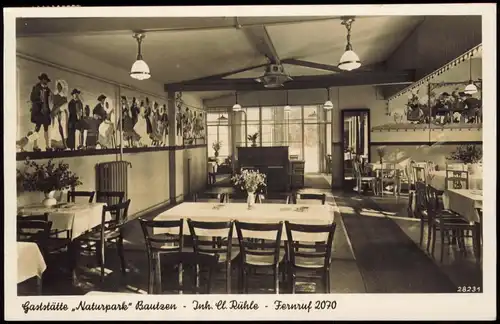 Ansichtskarte Bautzen Budyšin Gastraum Gaststätte Naturpark 1939