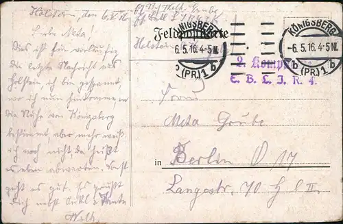 Königsberg (Ostpreußen) Калининград Barackenlager  Holstein 1916  gel Feldpost