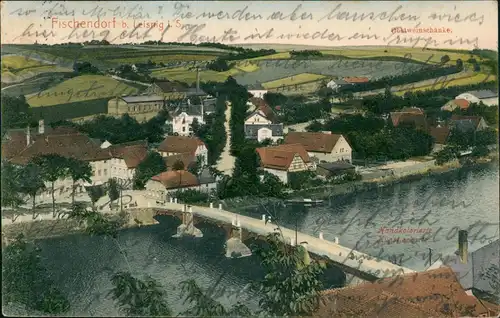 Ansichtskarte Fischendorf-Leisnig Stadt, Fabrik - Obstweinschänke 1914