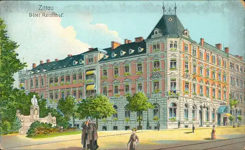 Ansichtskarte Zittau Hotel Reichshof - Künstlerkarte 1913