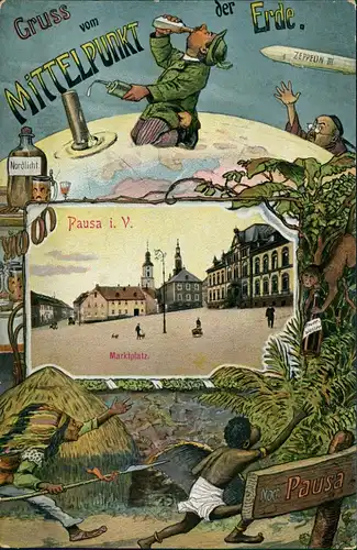 Pausa (Vogtland)-Pausa-Mühltroff Markt, Mittelpunkt der Erde Zeppelin 1916