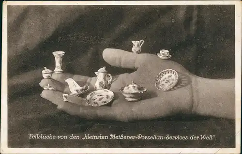 Kuriositäten Teilstücke  kleinsten Meißener-Porzellan-Services der Welt 1922
