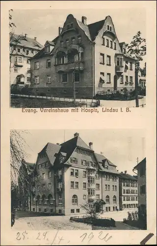 Ansichtskarte Lindau (Bodensee) 2 Bild Evang. Vereinshaus mit Hospiz 1926