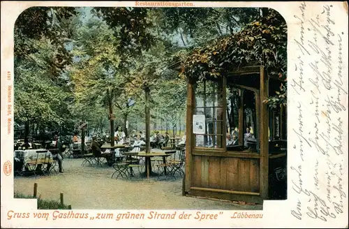 Lübbenau (Spreewald) Lubnjow Gasthaus zum grünen Strand der Spree 1908