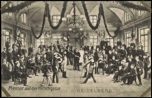 Ansichtskarte Heidelberg Studentika Mensur auf der Hirschgasse. 1913