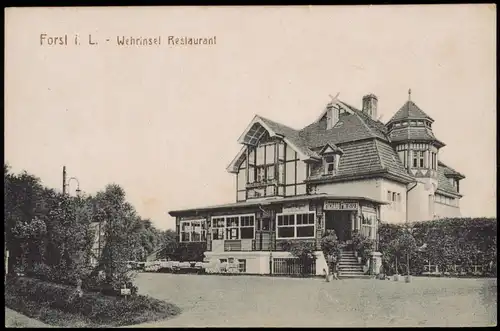 Ansichtskarte Forst (Lausitz) Baršć Wehrinsel Restaurant 1919