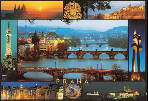 Postcard Prag Praha Mehrbildkarte mit Stadt-Ansichten 2002