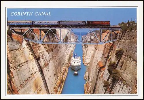 Postcard Korinth Kanal von Korinth, Schiff Ship, Zug Railway Bridge 1987