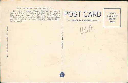 Postcard Chicago NEW TRIBUNE TOWER BUILDING 1930