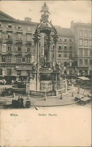 Ansichtskarte Wien Hoher Markt, Stadtansicht mit Denkmal & Geschäften 1911