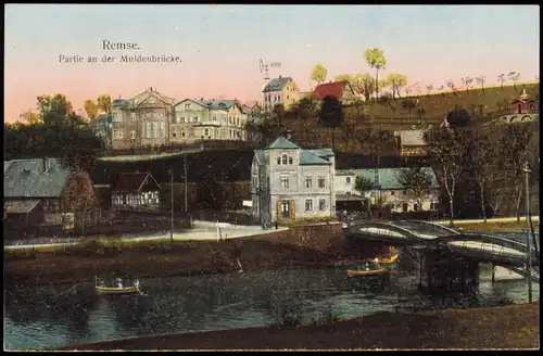 Ansichtskarte Remse Partie an der Muldenbrücke. 1919 Silber-Effekt