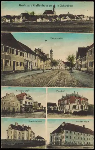 Ansichtskarte Pfaffenhausen MB: Straße, Kirchenplatz, Krankenhaus uvm 1926