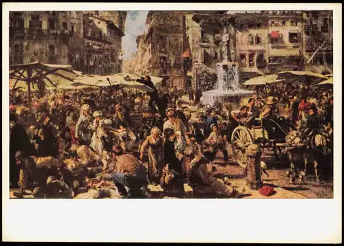 Künstlerkarte DDR Künstler ADOLF VON MENZEL Marktplatz von Verona 1970