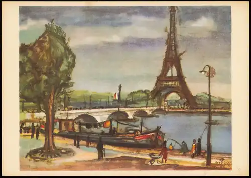 Ansichtskarte  Künstlerkarte DDR Maler GERHARD STENGEL Paris Eiffelturm 1970