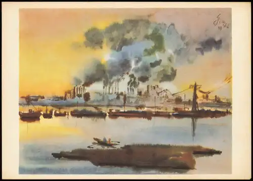 Künstlerkarte Gemälde GERHARD STENGEL Früher Morgen am Irtysch 1969