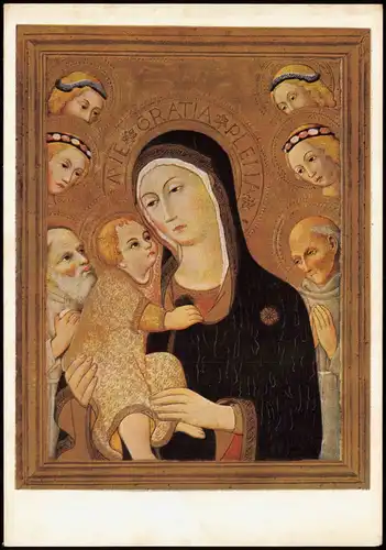 Künstlerkarte SANO DI PIETRO Maria Kinde, von Engeln und Heiligen verehrt 1971