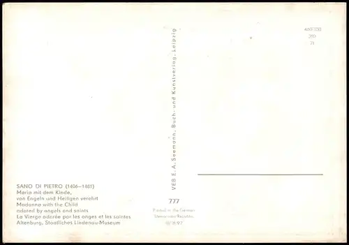 Künstlerkarte SANO DI PIETRO Maria Kinde, von Engeln und Heiligen verehrt 1971