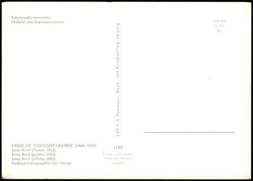 Schulpostkarte Malerei Impressionismus HENRI DE TOULOUSE-LAUTREC 1970