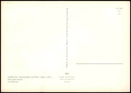 Künstlerkarte DDR: HENRI DE TOULOUSE-LAUTREC Marcelle Lender 1969