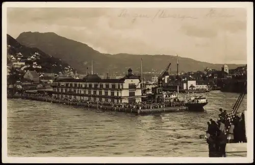 Postcard Bergen Bergen Hafen 1936  gel. Schiffspoststempel ND Lioyd