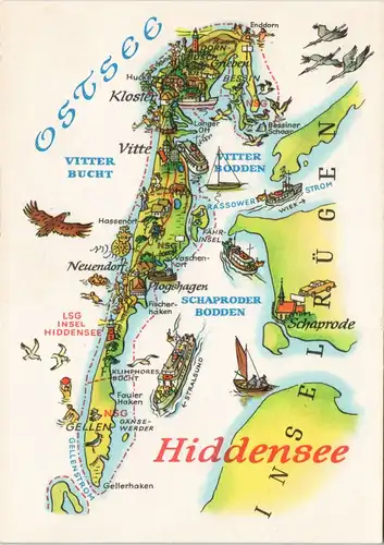 Hiddensee Hiddensjö, Hiddensöe Gezeichnete Landkarten: Vitte Gellen Neuendorf 1979