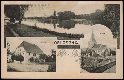 Ansichtskarte Oelzschau-Rötha Mehrbild-AK Gasthof OELZSCHAU u. Kirche 1921