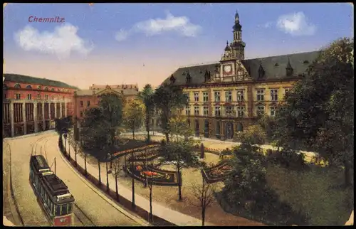 Ansichtskarte Chemnitz Stadtteilansicht mit Tram Straßenbahn 1919