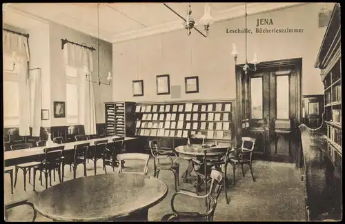 Ansichtskarte Jena Gebäude-Innenansicht Lesehalle, Bücherlesezimmer 1910