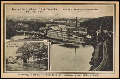 Golzern Grimma Gruss vom Gasthaus Z. Golzernmühle, Golzernmühlenwerke 1915