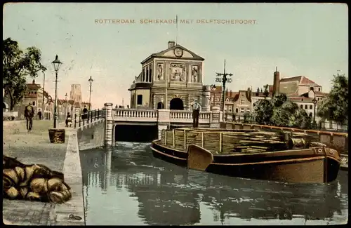 Postkaart Rotterdam Rotterdam SCHIEKADE MET DELFTSCHEPOORT 1910