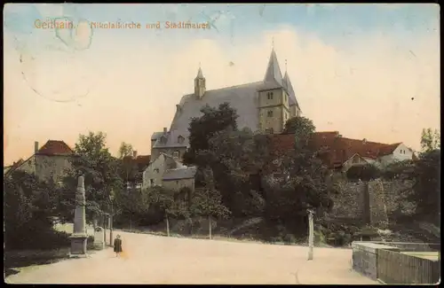 Ansichtskarte Geithain Nikolaikirche und Stadtmauer 1913