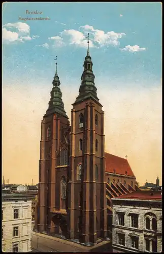 Postcard Breslau Wrocław Magdalenenkirche Kirche Church Building 1910