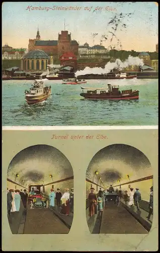Steinwerder (Steinwärder)-Hamburg  Steinwärder Elbe Tunnel Autos Oldtimer 1911