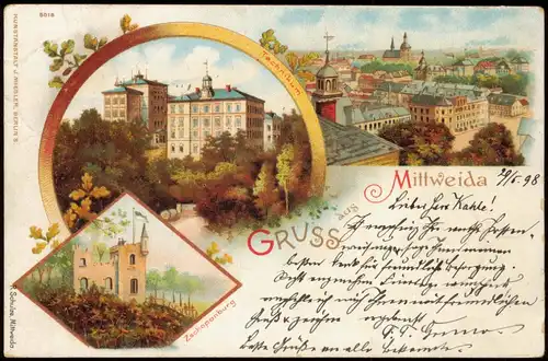 Litho AK Mittweida Gruss-Aus-Litho-AK Zschopanburg, Ortsansicht 1898